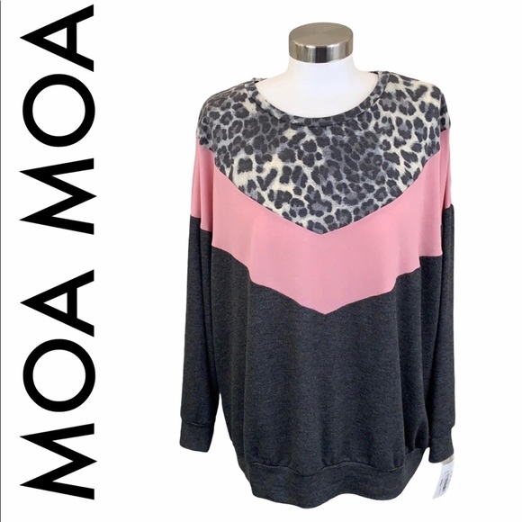 Moa Moa Tops - MOA MOA NWT PINK GRAY LEOPARD PULLOVER SIZE 1X